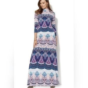New York & Company Blue and Purple Long Sleeve Dress